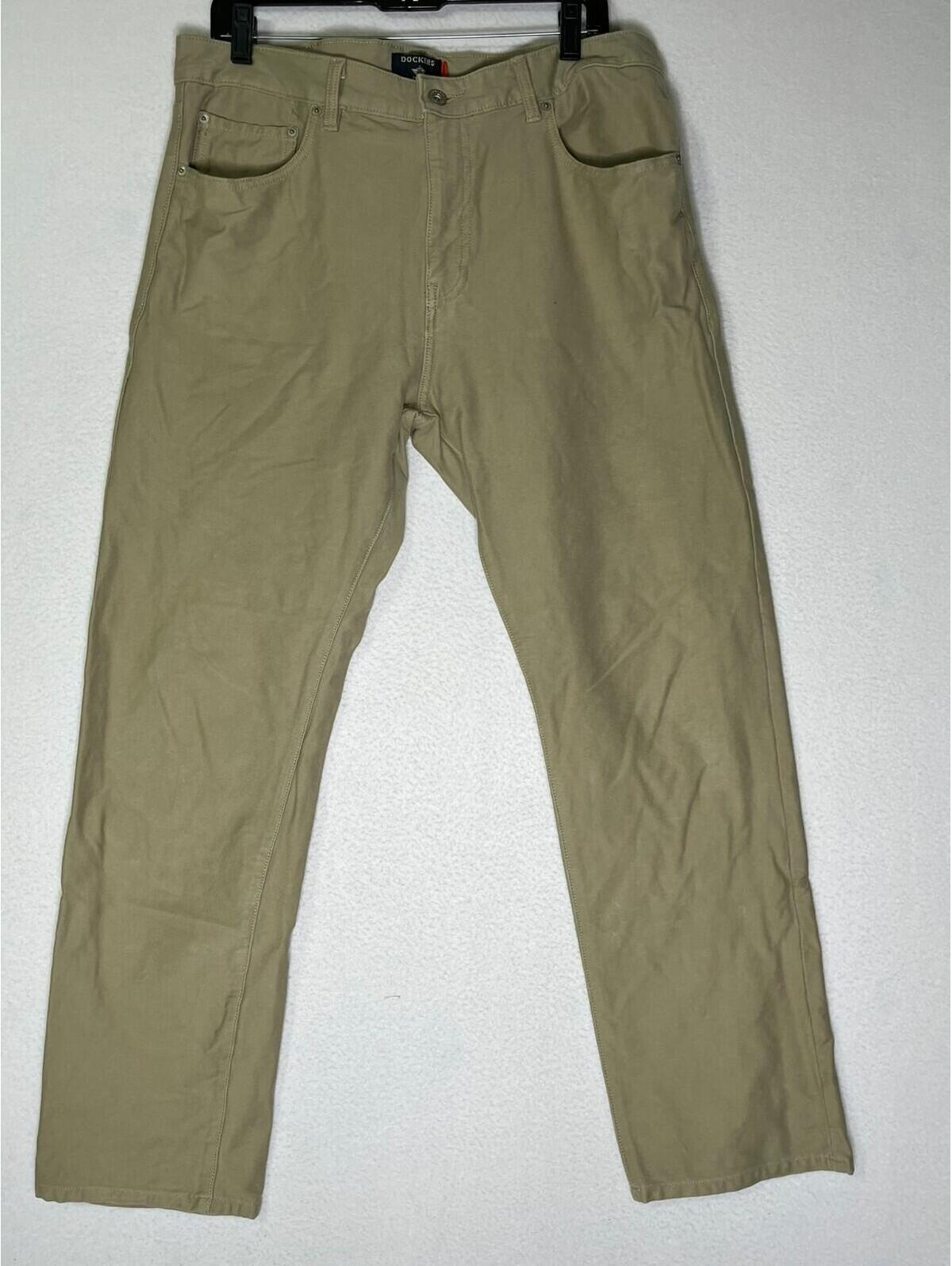 Dockers Deep Beige Straight-Fit Pants Stretch 5-Pocket Flat Front Men's Size 34
